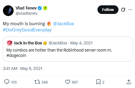 Vlad Tenev post from May 6, 2021