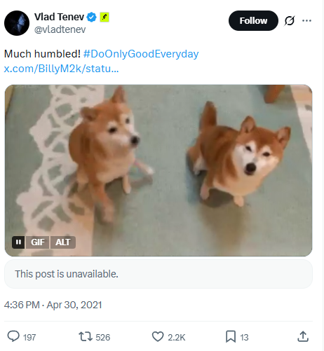 Vlad Tenev post from April 30, 2021