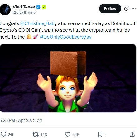 Vlad Tenev post from April 22, 2021